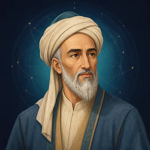 رسم رأسي تعليمي متخيّل لشخصية تمثل البيروني — ليس بورتريهًا تاريخيًا موثقًا