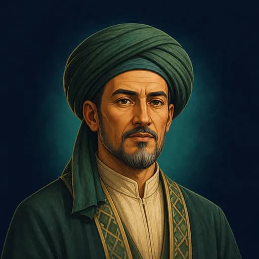 رسم رأسي تعليمي متخيّل لشخصية تمثل الإدريسي — ليس بورتريهًا تاريخيًا موثقًا