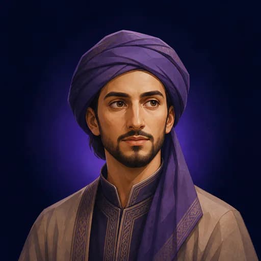 رسم رأسي تعليمي متخيّل لشخصية تمثل الكندي — ليس بورتريهًا تاريخيًا موثقًا