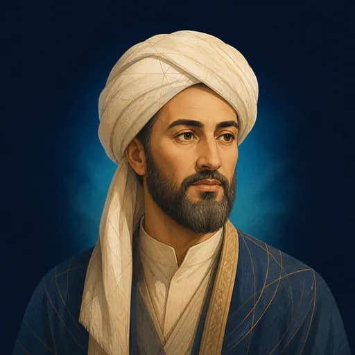 رسم رأسي تعليمي متخيّل لشخصية تمثل الحسن بن الهيثم — ليس بورتريهًا تاريخيًا موثقًا