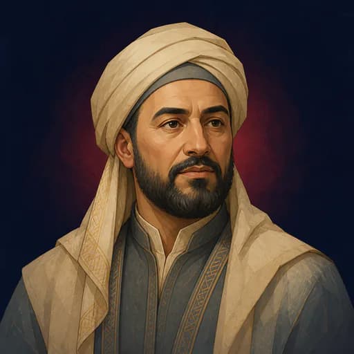 رسم رأسي تعليمي متخيّل لشخصية تمثل ابن النفيس — ليس بورتريهًا تاريخيًا موثقًا