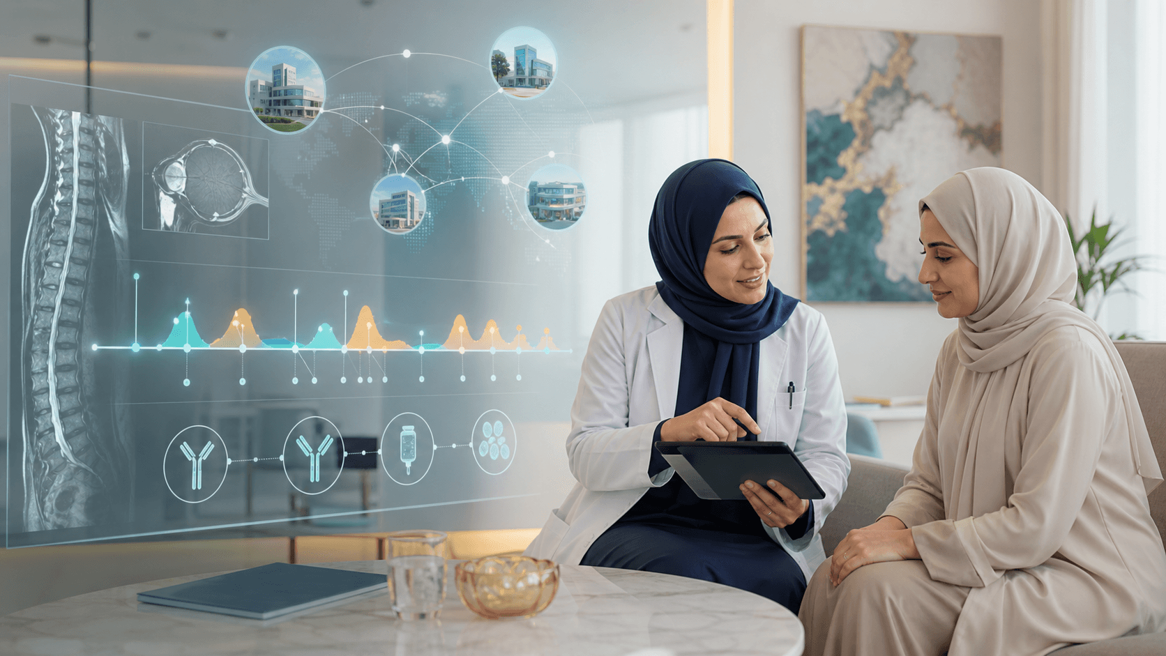 مريضة عربية تناقش مع طبيبة أعصاب خطة متابعة مستقبلية تشمل التصوير والمؤشرات المناعية